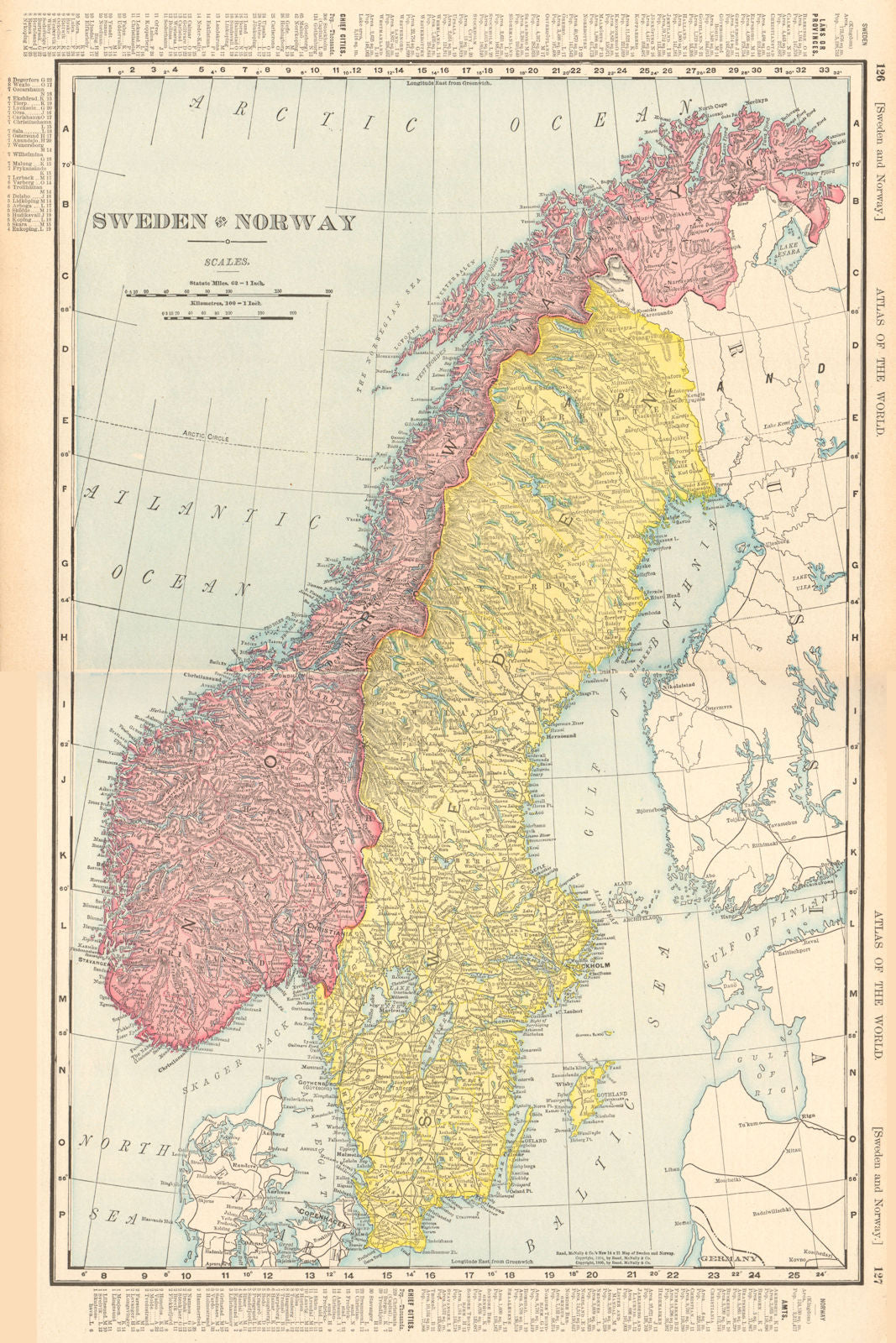 SCANDINAVIA. Norway & Sweden. RAND MCNALLY 1906 old antique map plan chart
